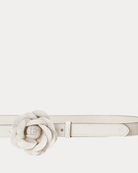 Lauren - Ralph Lauren - Leather Floral-Buckle Skinny Belt - White