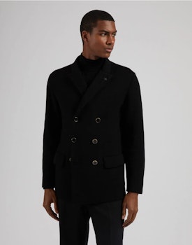 Lardini - Black double-breasted pea coat in 100% merino wool