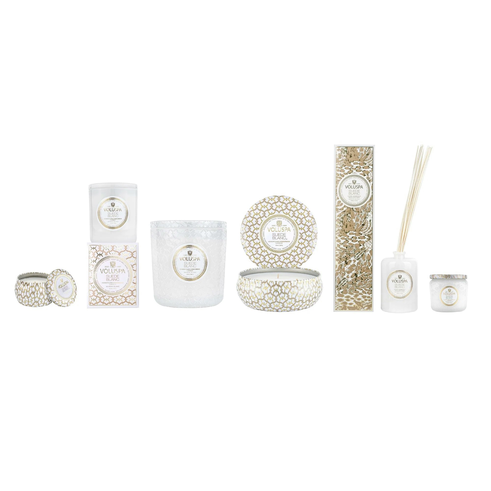 Voluspa - SUEDE BLANC - 3 WICK TIN CANDLE