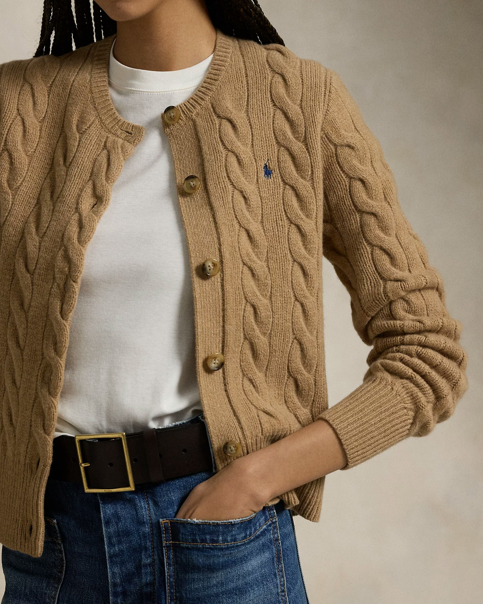 Polo Ralph Lauren - Cable-Knit Wool-Cashmere Cardigan - Collection Camel Melange