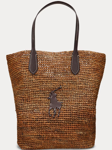 Polo Ralph lauren - Big Pony Raffia Large Tote - Toasted Almond/Chocolate