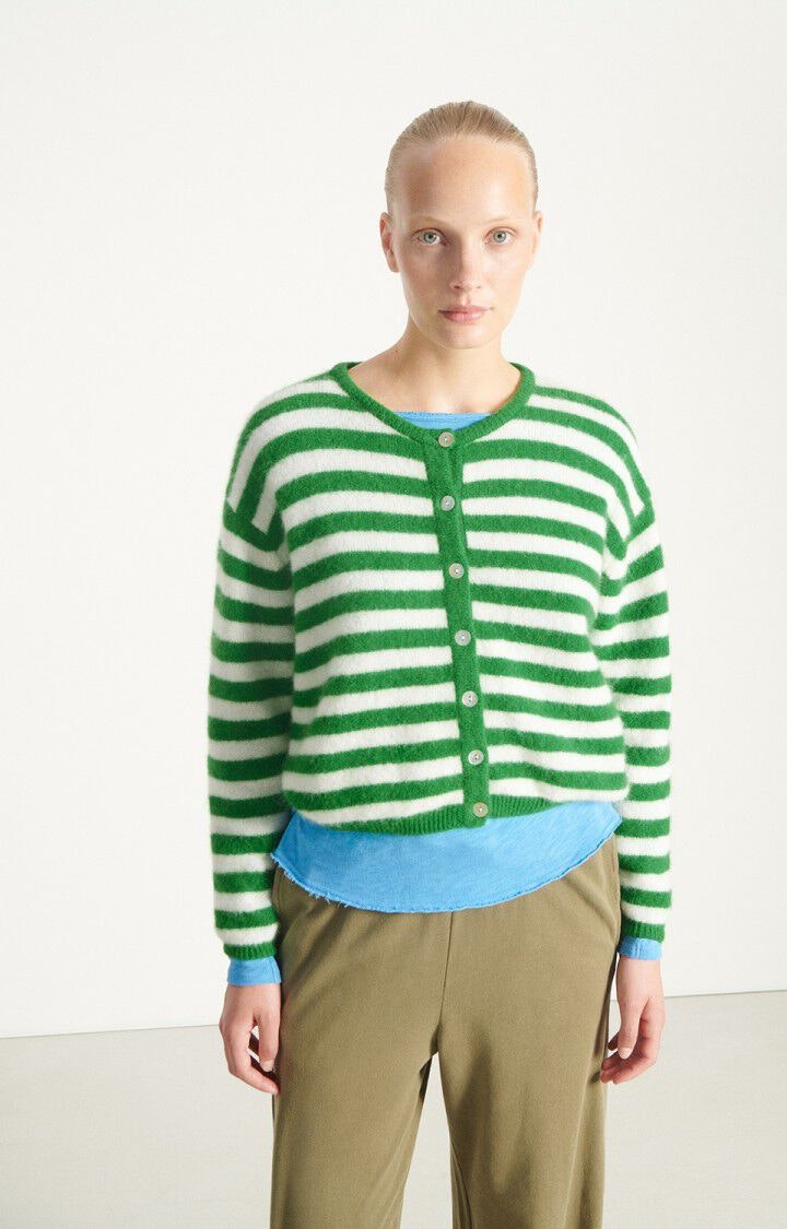 American Vintage - WOMEN'S CARDIGAN VITOW - STRIPED WHITE CLOVER