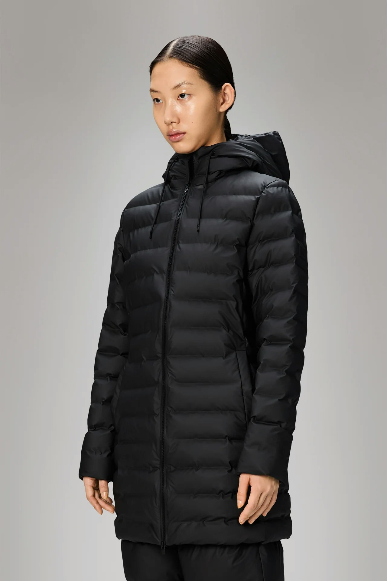 Rains - Lohja Long Puffer Curve Jacket - Black
