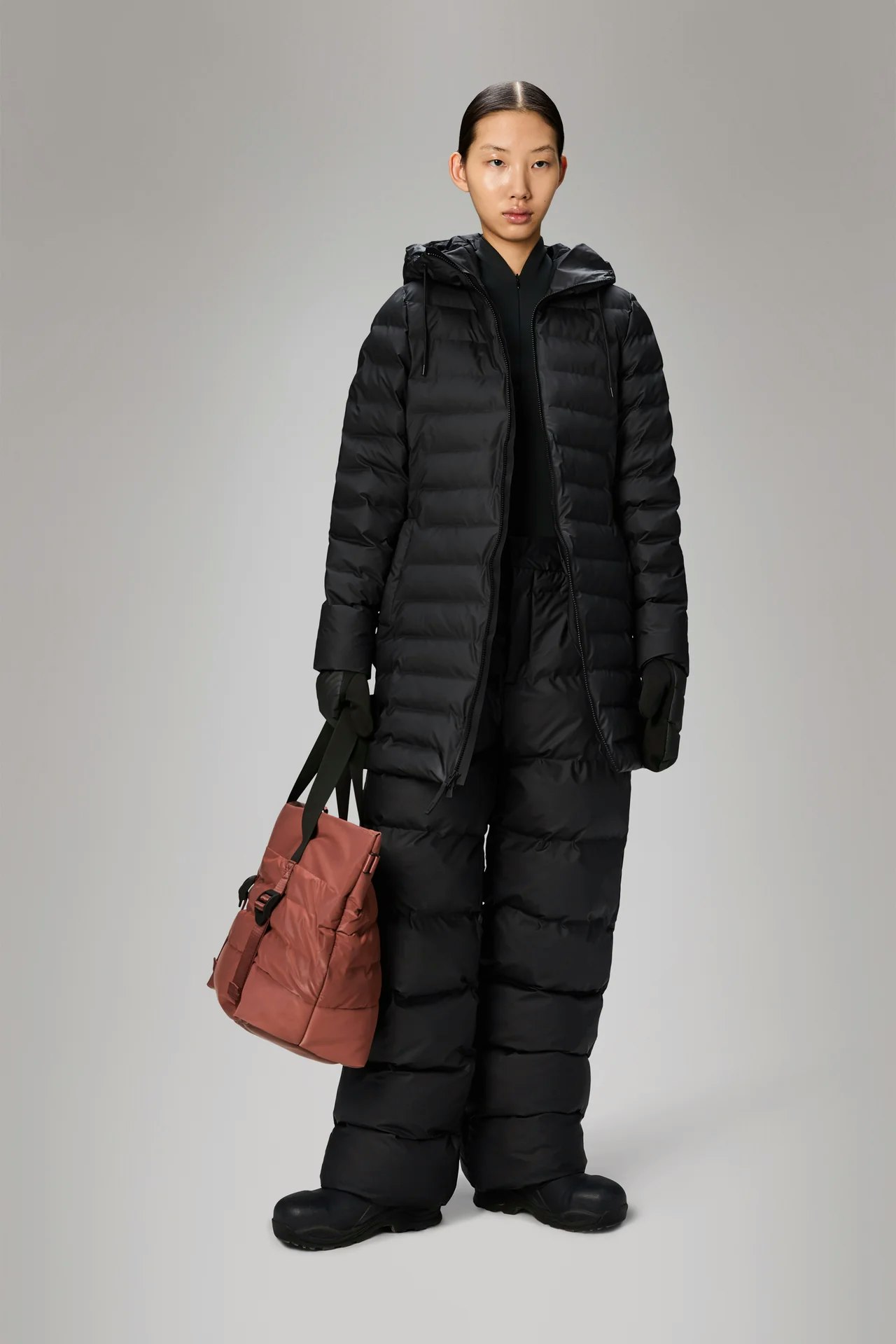 Rains - Lohja Long Puffer Curve Jacket - Black