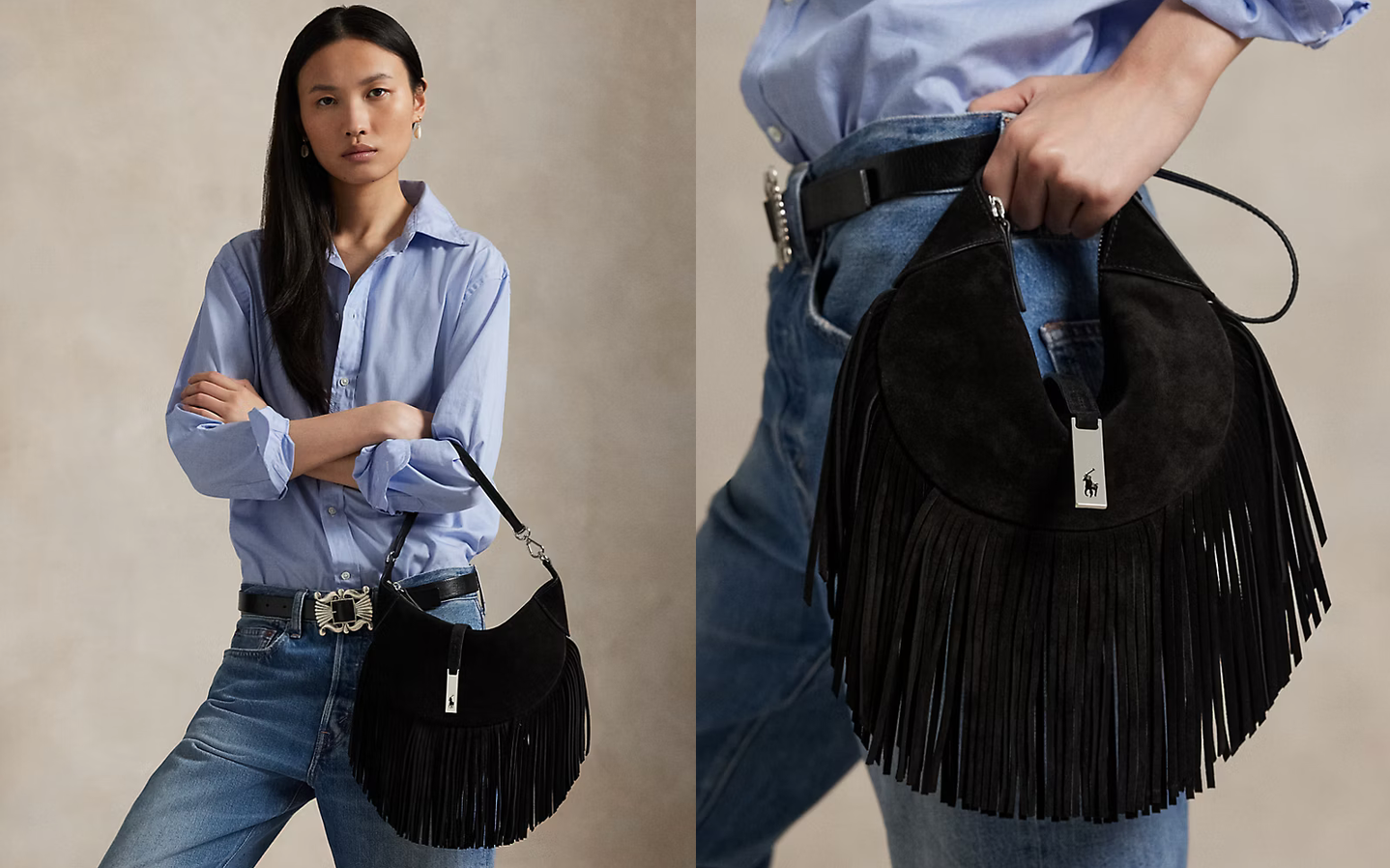 Polo Ralph Lauren - Polo ID Fringe Suede Mini Shoulder Bag - Black