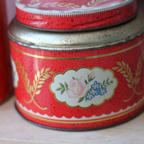 Plåtburk - Kaffeburk Röd med Blommigt Motiv