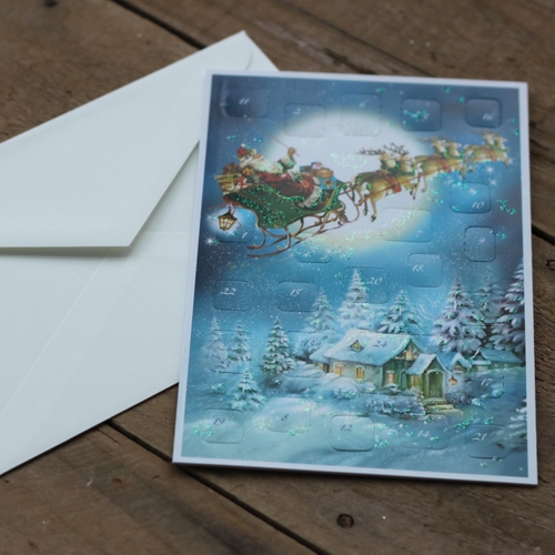 Adventskalender - Tomtens Släde Flyger, Kort med Kuvert