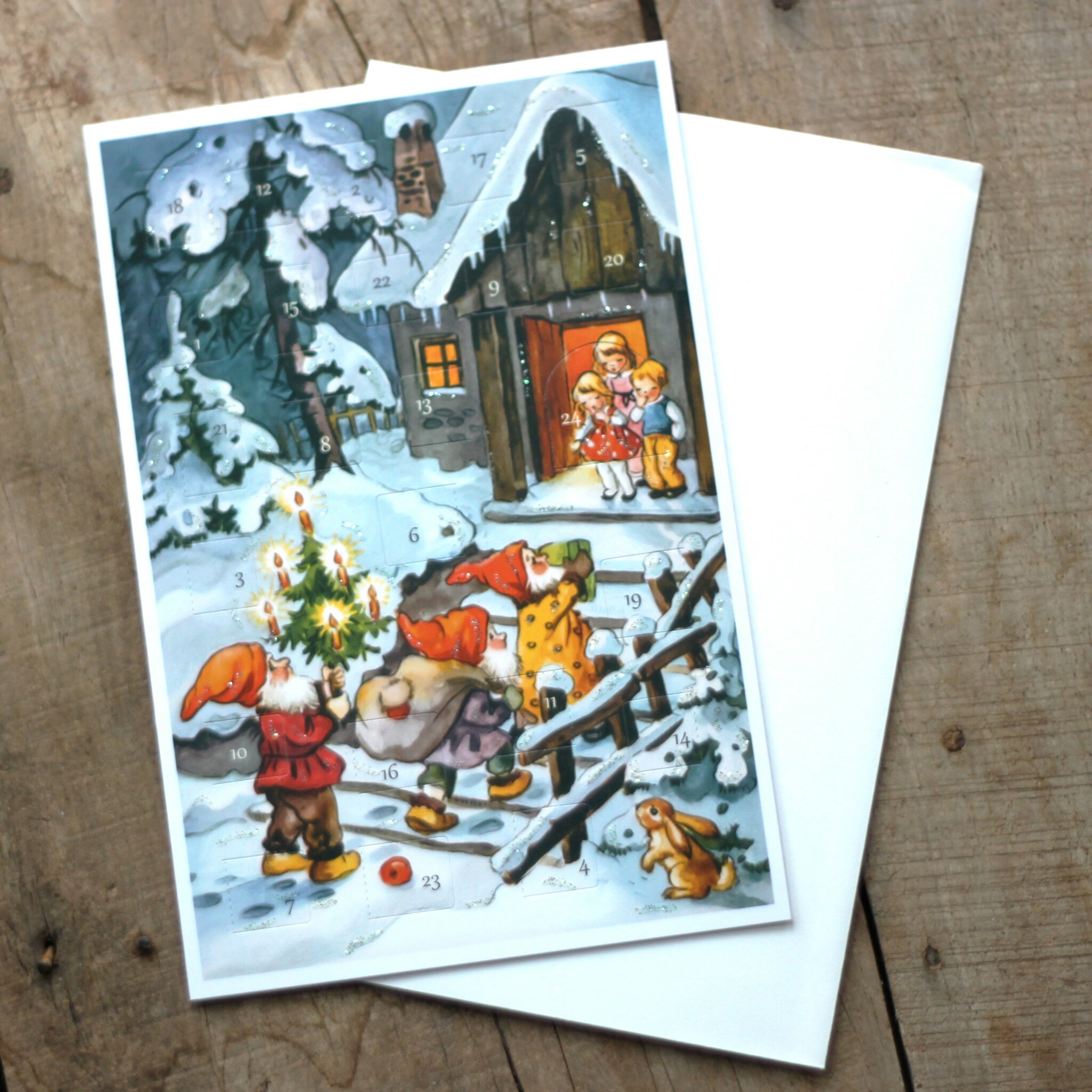 Adventskalender - Tomtar kommer med Julen Kort med Kuvert