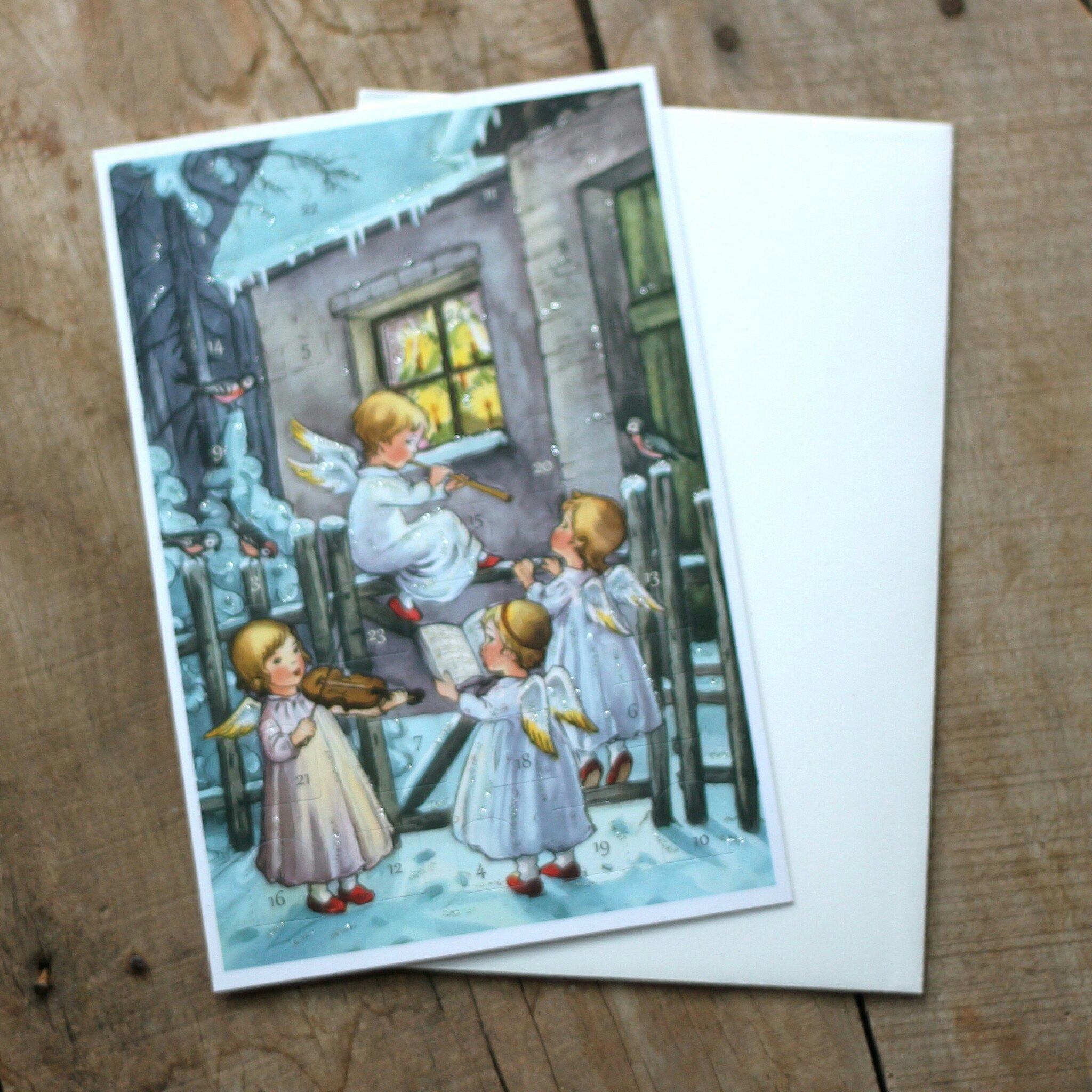 Adventskalender - Änglar sjunger och spelar Kort med Kuvert