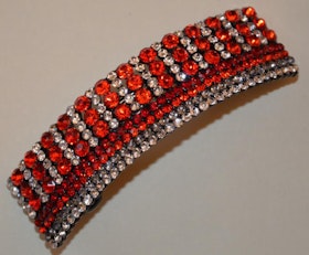 Hårspänne strass röd/vita diamantformade pärlor