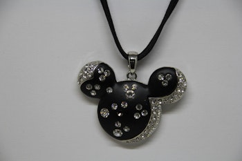 Halsband, Mickey Mouse, svart/silvriga stenar