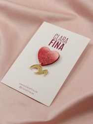 SAMPLE (SINGEL 1 st) Love birds rött glitterhjärta med guldfågel