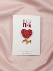 SAMPLE (SINGEL 1 st) Love birds rött glitterhjärta med guldfågel