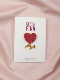 SAMPLE (SINGEL 1 st) Love birds rött glitterhjärta med guldfågel