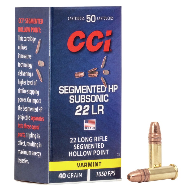 CCI RIMFIRE AMMUNITION 22 LR SEGMENTED HP SUB-SONIC 40GR