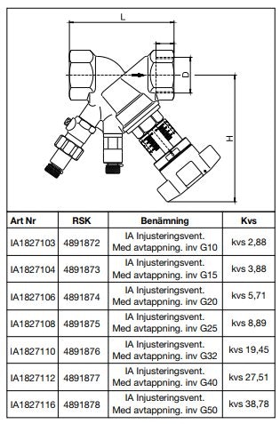 IA Injusteringsvent.  Med avtappning. inv G32
