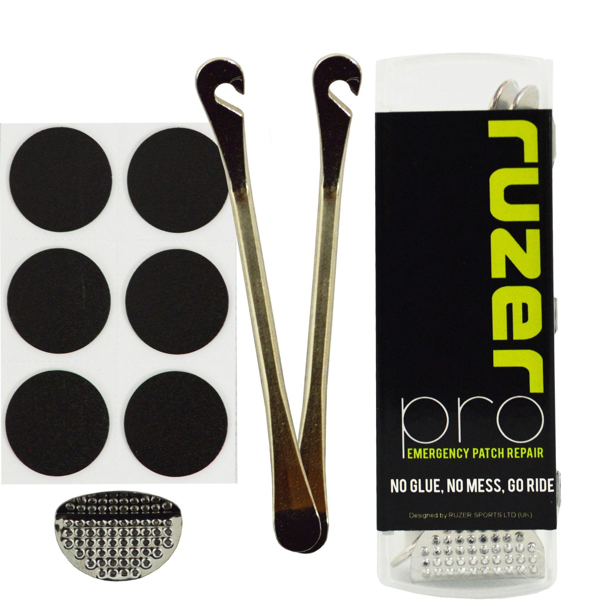 Inner Tube Repair Puncture Repair Kit Self Adhesive Glueless Patches (X6) Metal Tyre Levers (X2) Suitable For Road, Mountain Or Commuter Bikes