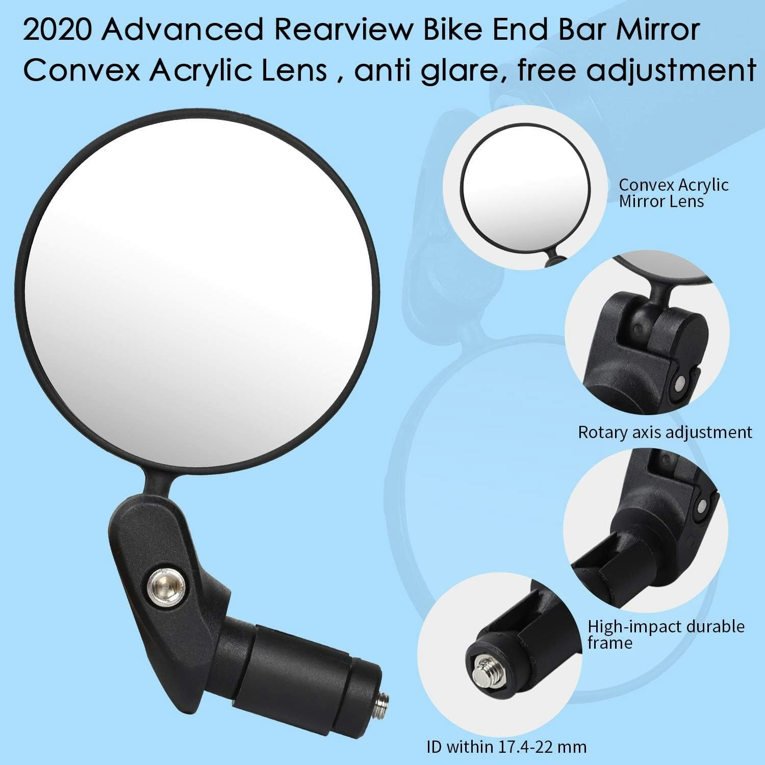 WESTGIRL Bike Mirror Bar End, HD Convex 360°