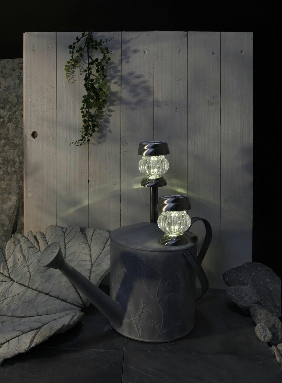 LED-Solar-Sticks Combi with Solar Panel and Rechargeable Battery - Silver (2 Pieces)