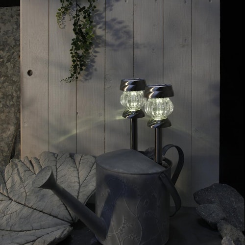 LED-Solar-Sticks Combi with Solar Panel and Rechargeable Battery - Silver (2 Pieces)
