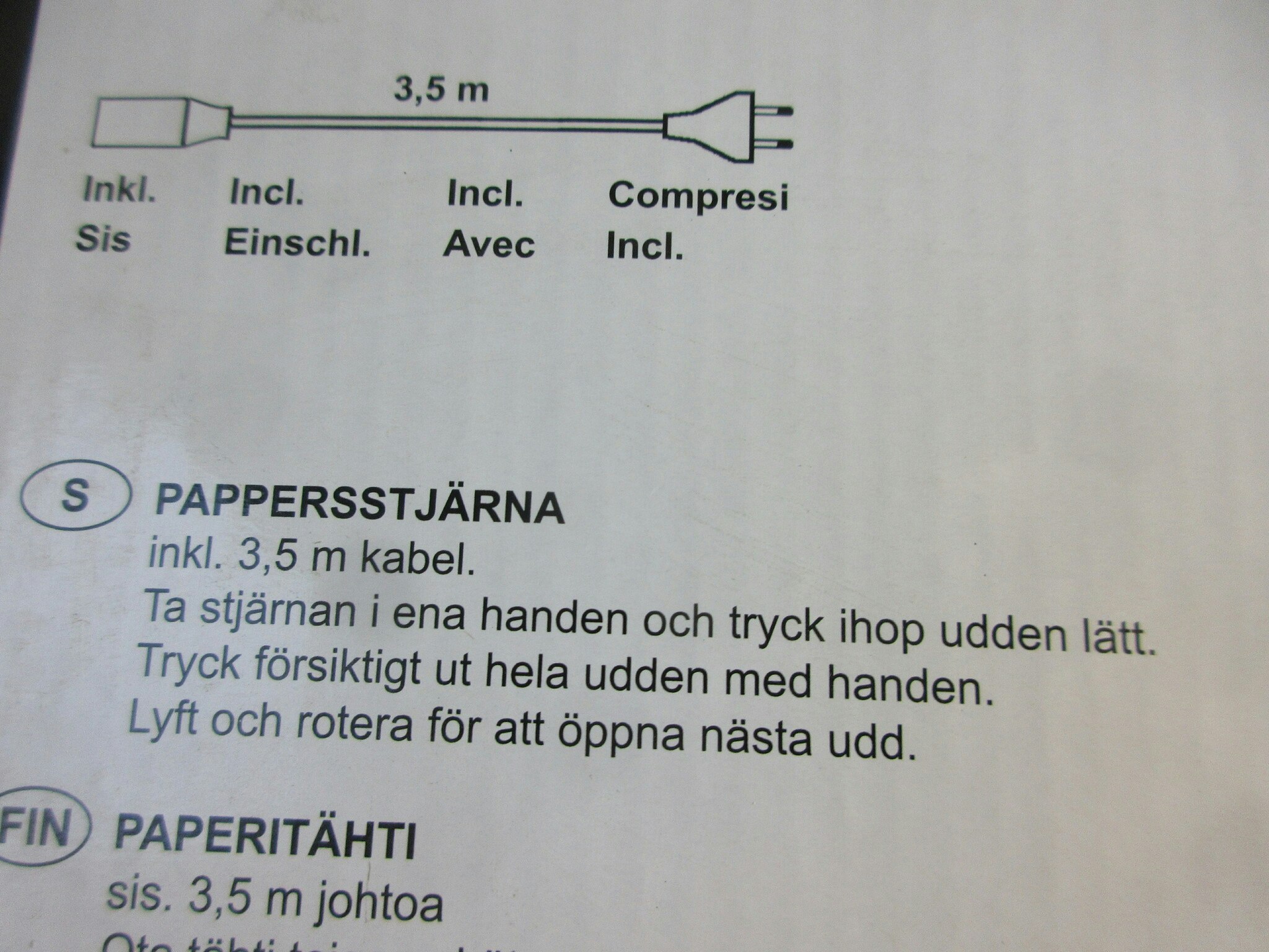 Pappersstjärna Shark Star Vit, 60 cm.