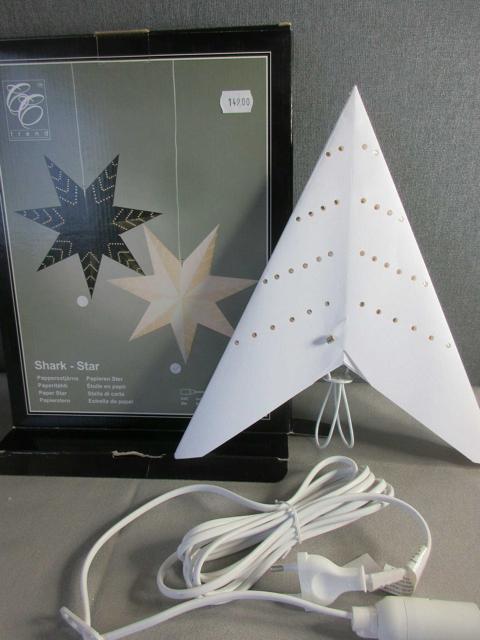Pappersstjärna Shark Star Vit, 60 cm.