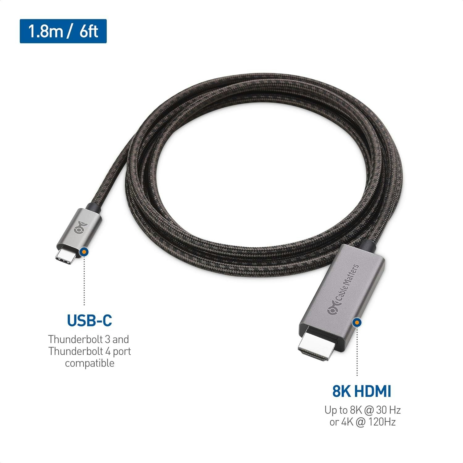 Cable Matters USB-C to 8K HDMI Cable 201362-A, 1,8m
