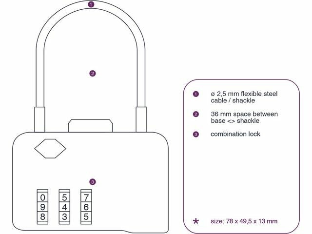 TSA-320 Combination Padlock Metal With Cable