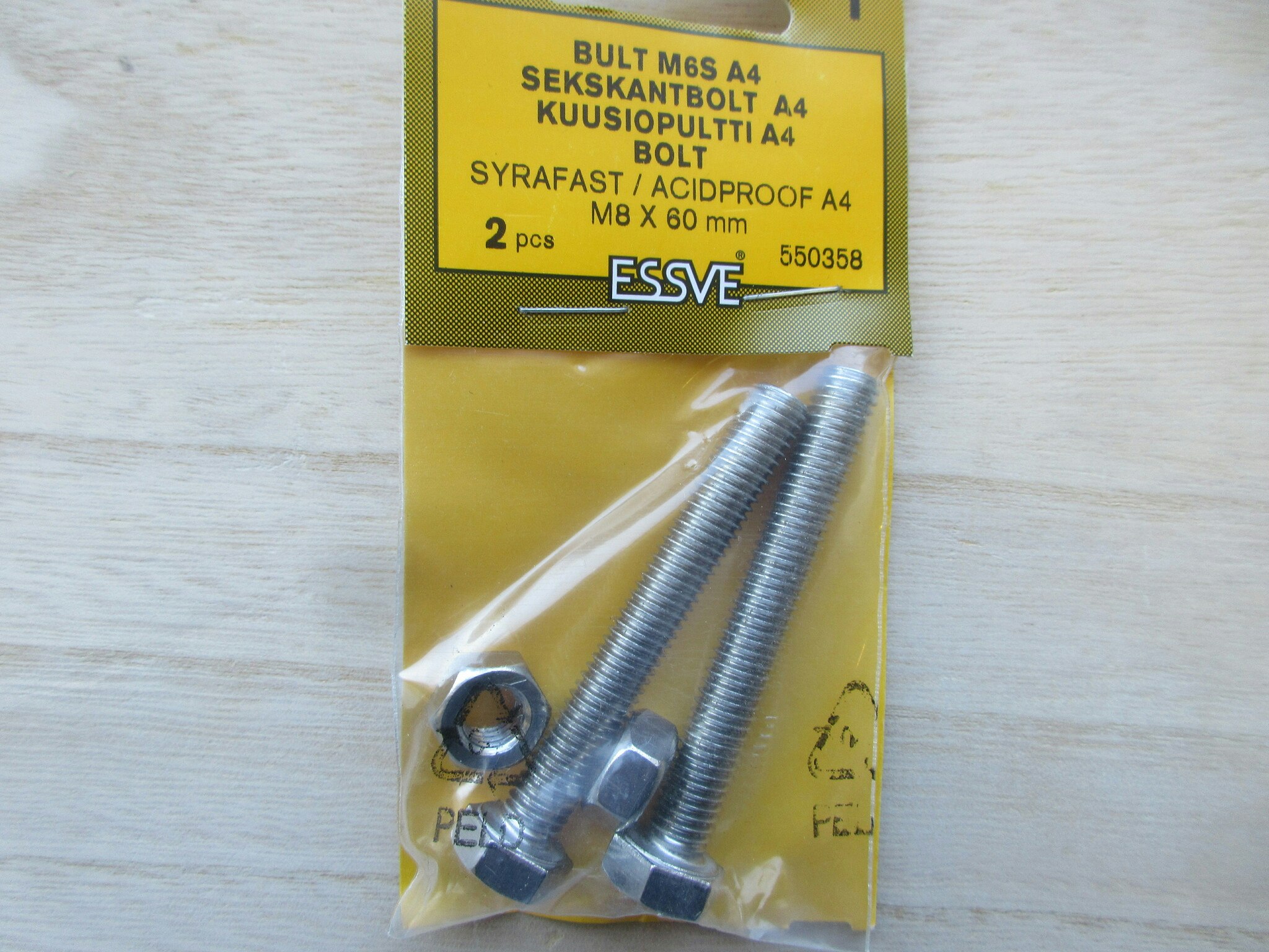 ESSVE Bult M6S A4 Syrafast M8x60 mm. 2 st.