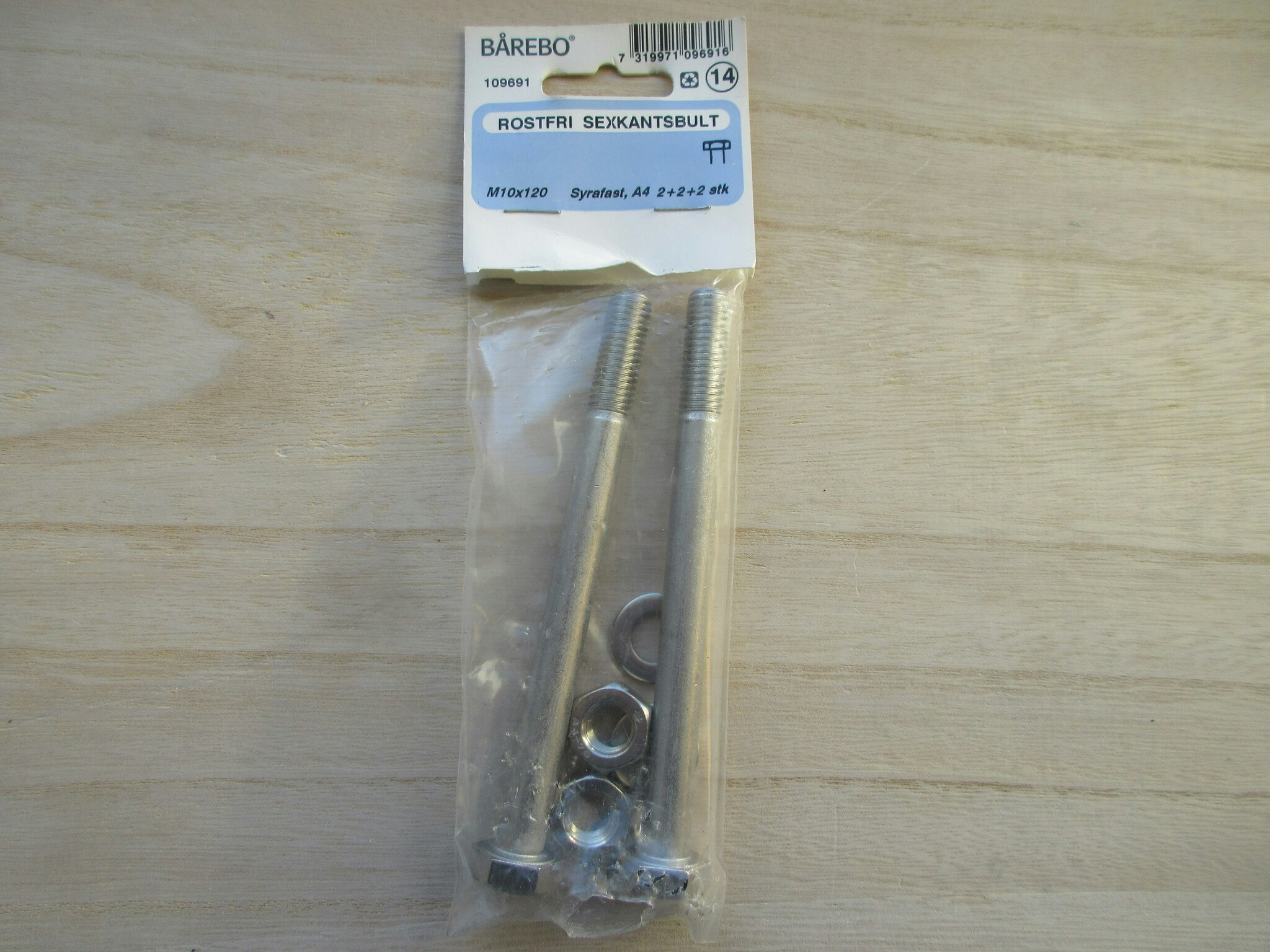 Bårebo Bult M6S Rostfri M10x120 mm. 2 st.