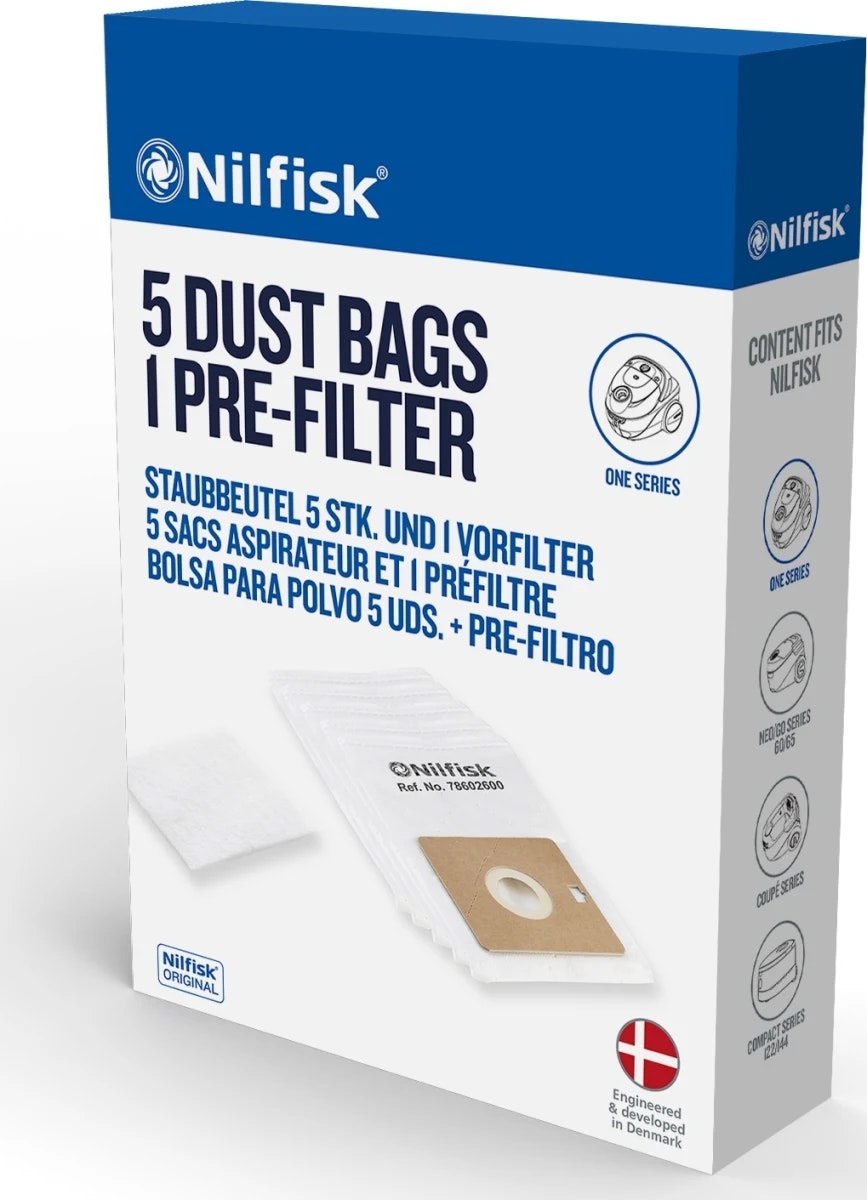 Nilfisk Dammsugarpåsar Coupé/Go/One Prime + förfilter 5 st.