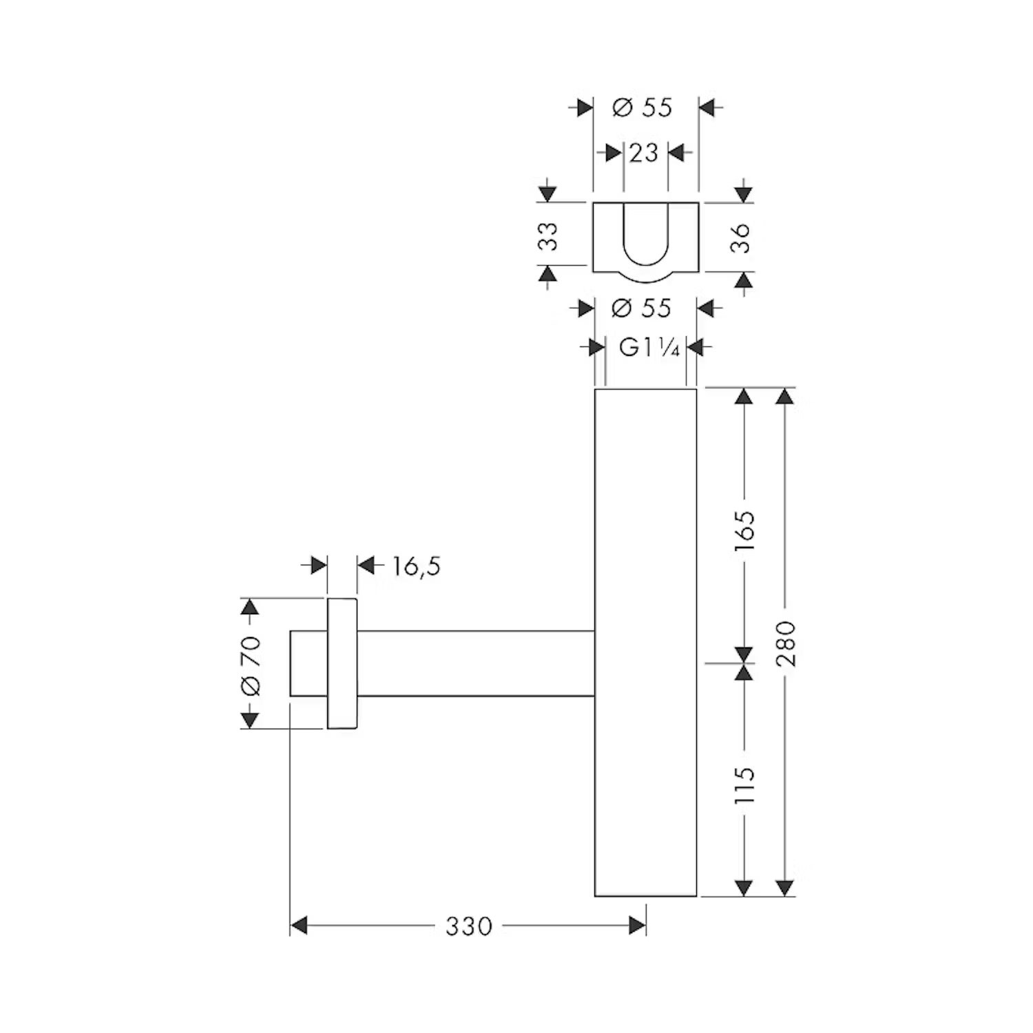 Hansgrohe vattenlås, krom 8081089