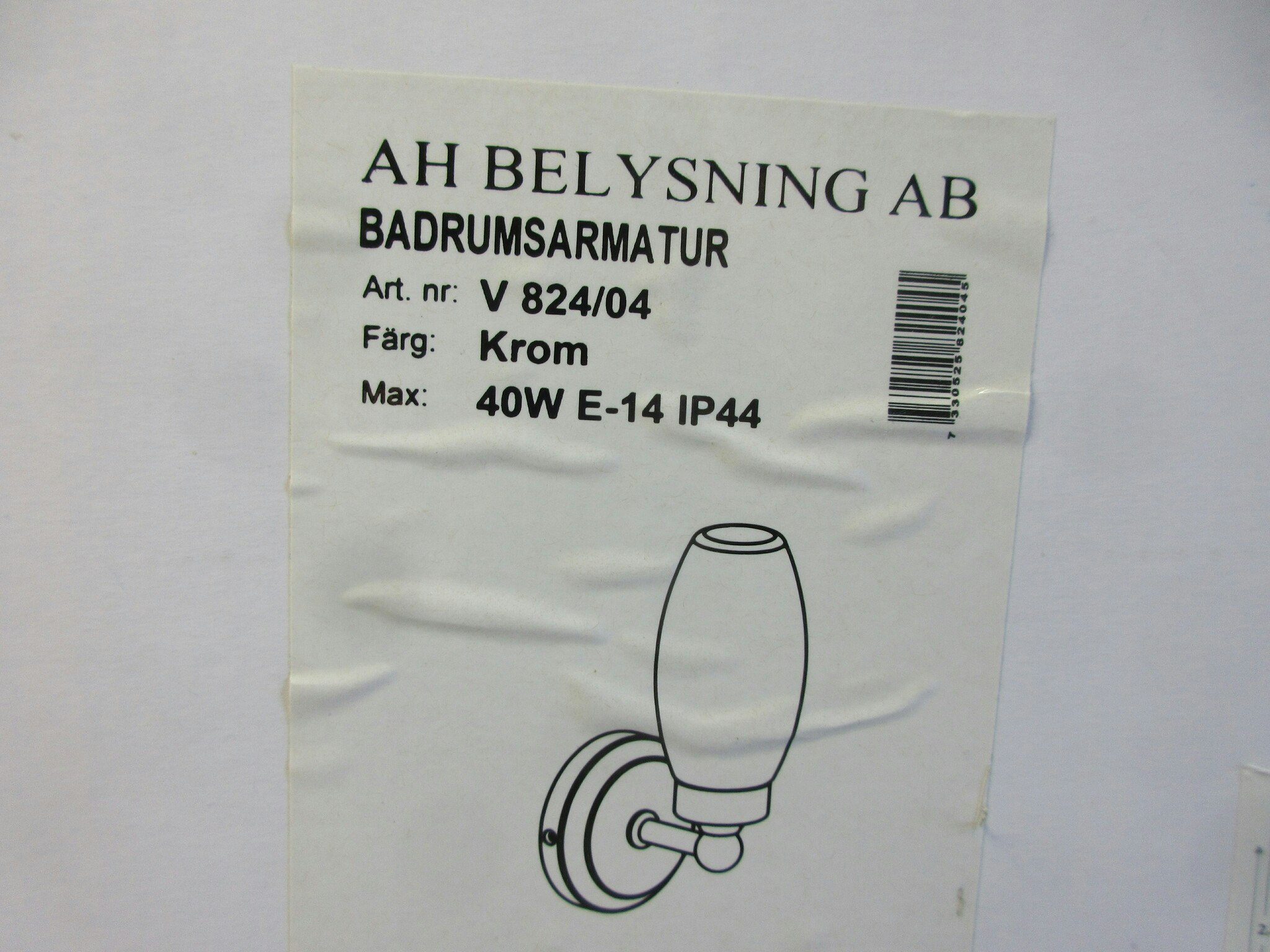 AH Belysning Badrumsarmatur V 824/04 Krom IP44