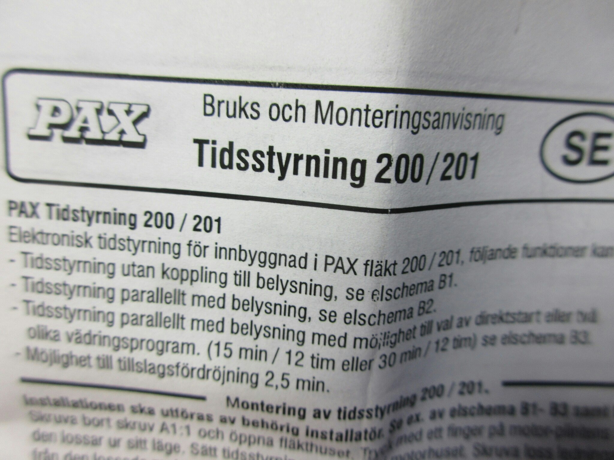 Tidsstyrning till PAX 200/201