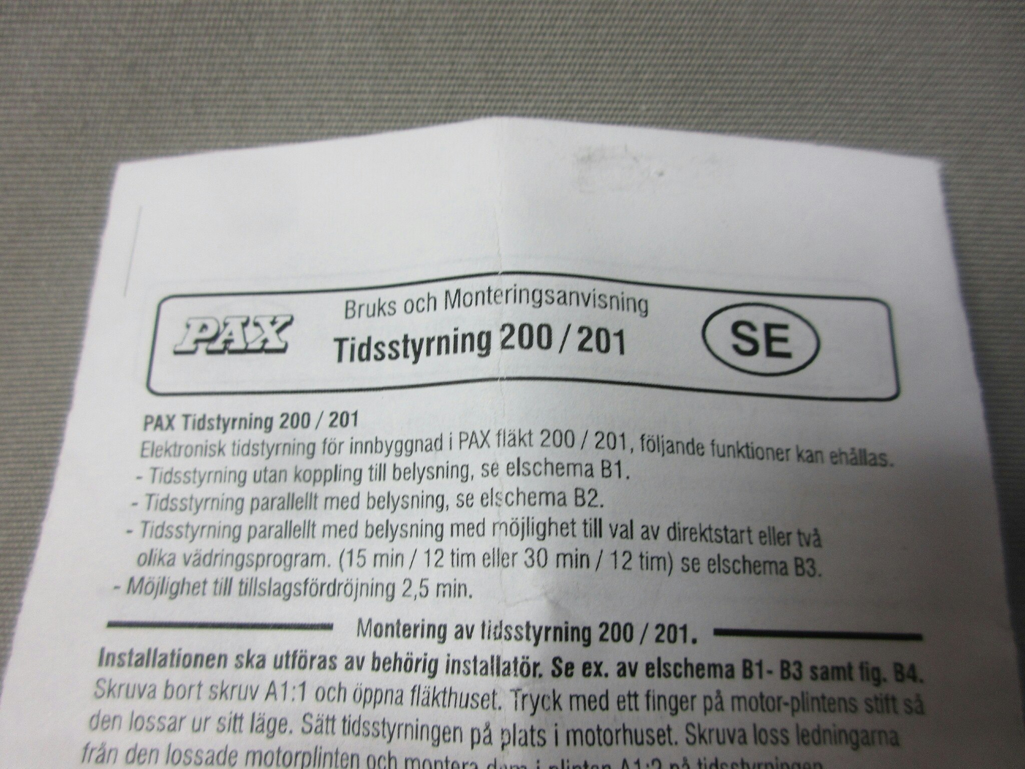Tidsstyrning till PAX 200/201