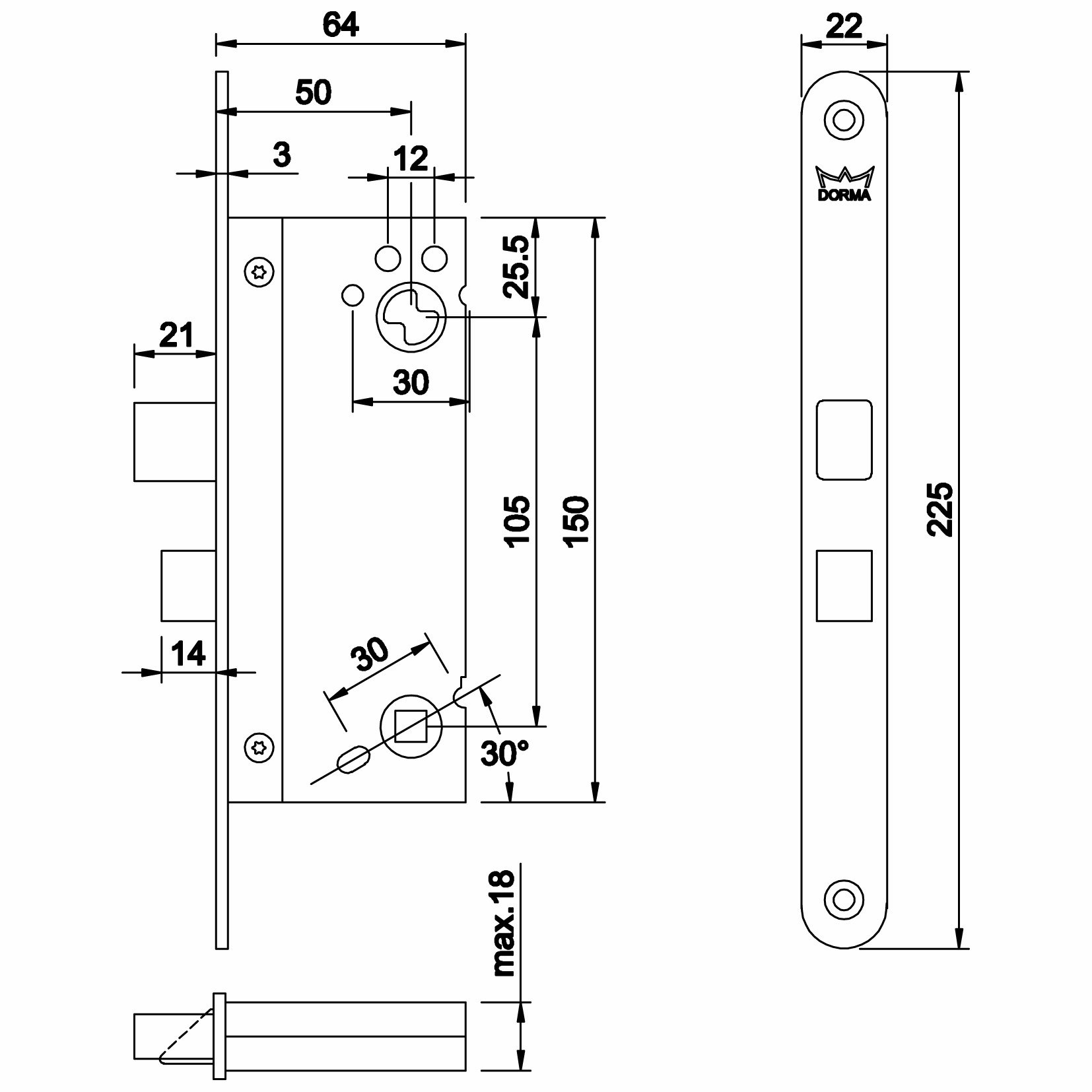 DORMA Låshus DL 712 Höger