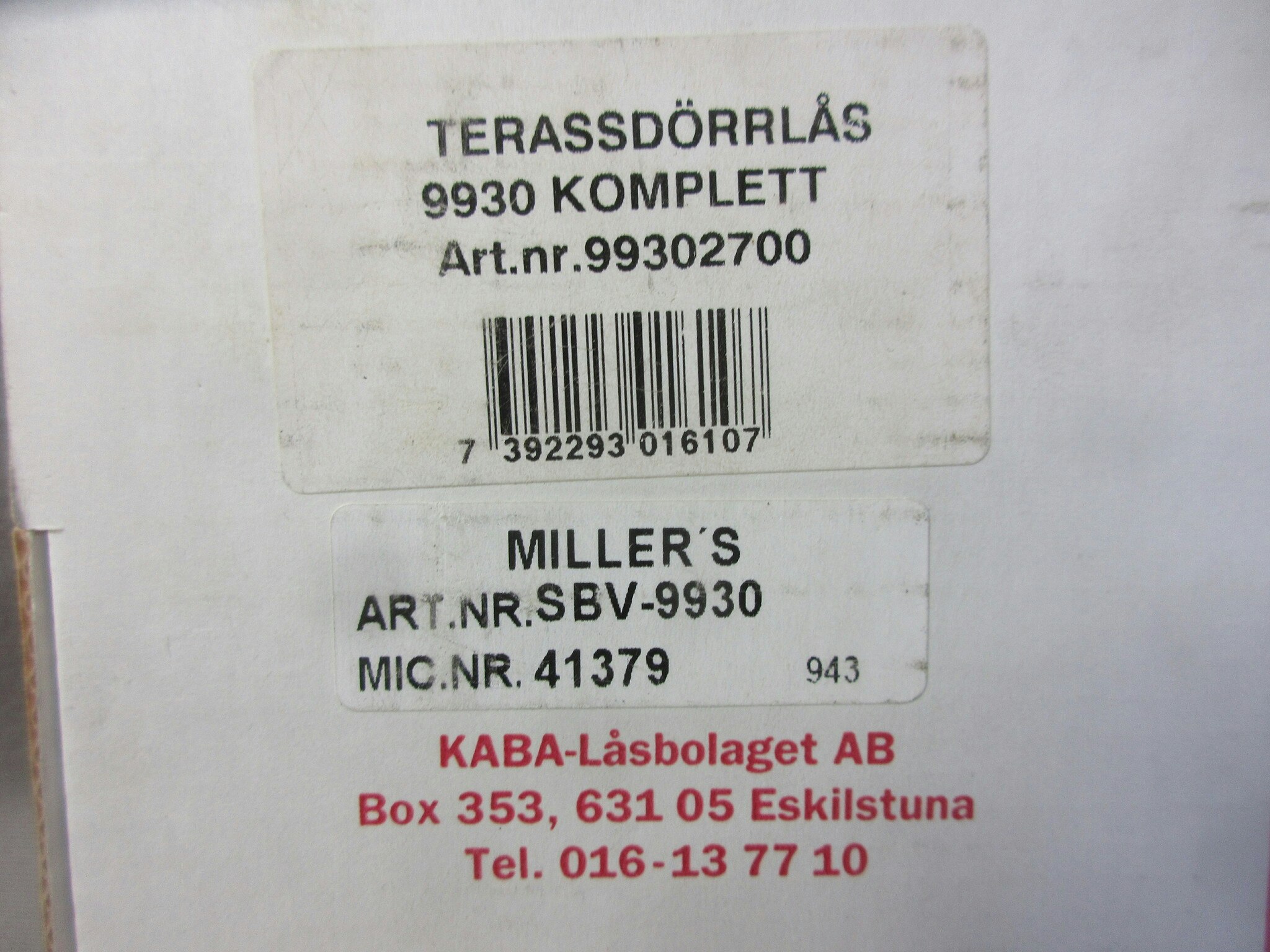 Terassdörrlås LB 9930 komplett