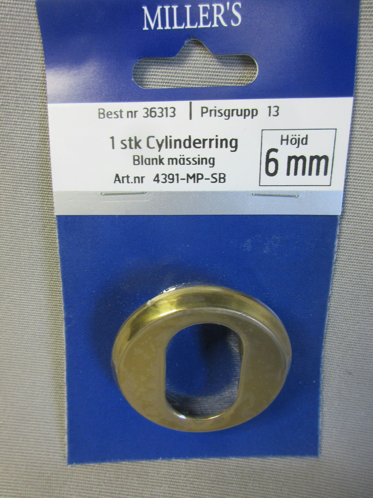 Millers Cylinderring 6 mm. Blank mässing 36313