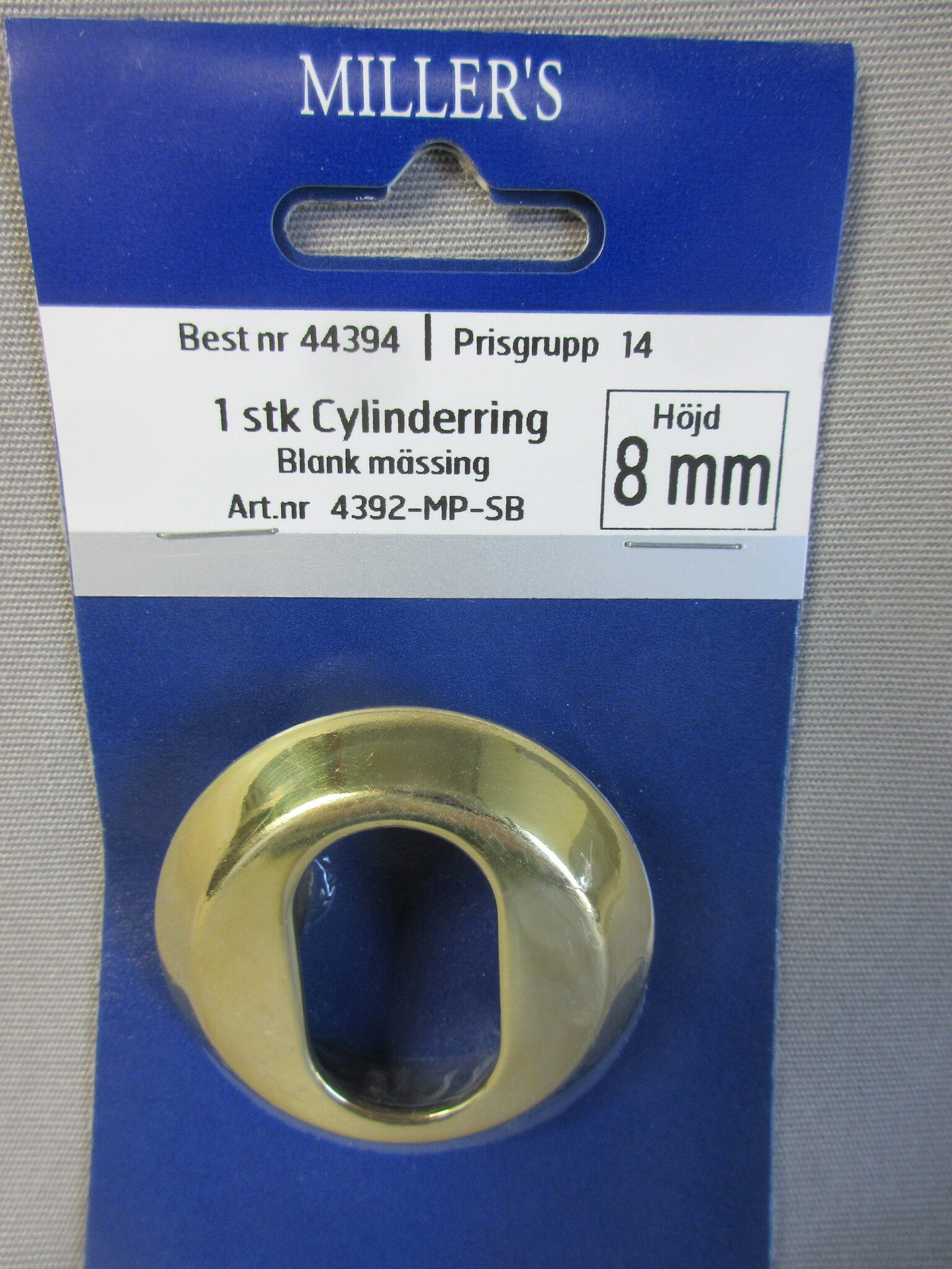 Millers Cylinderring 8 mm. Blank mässing 44394