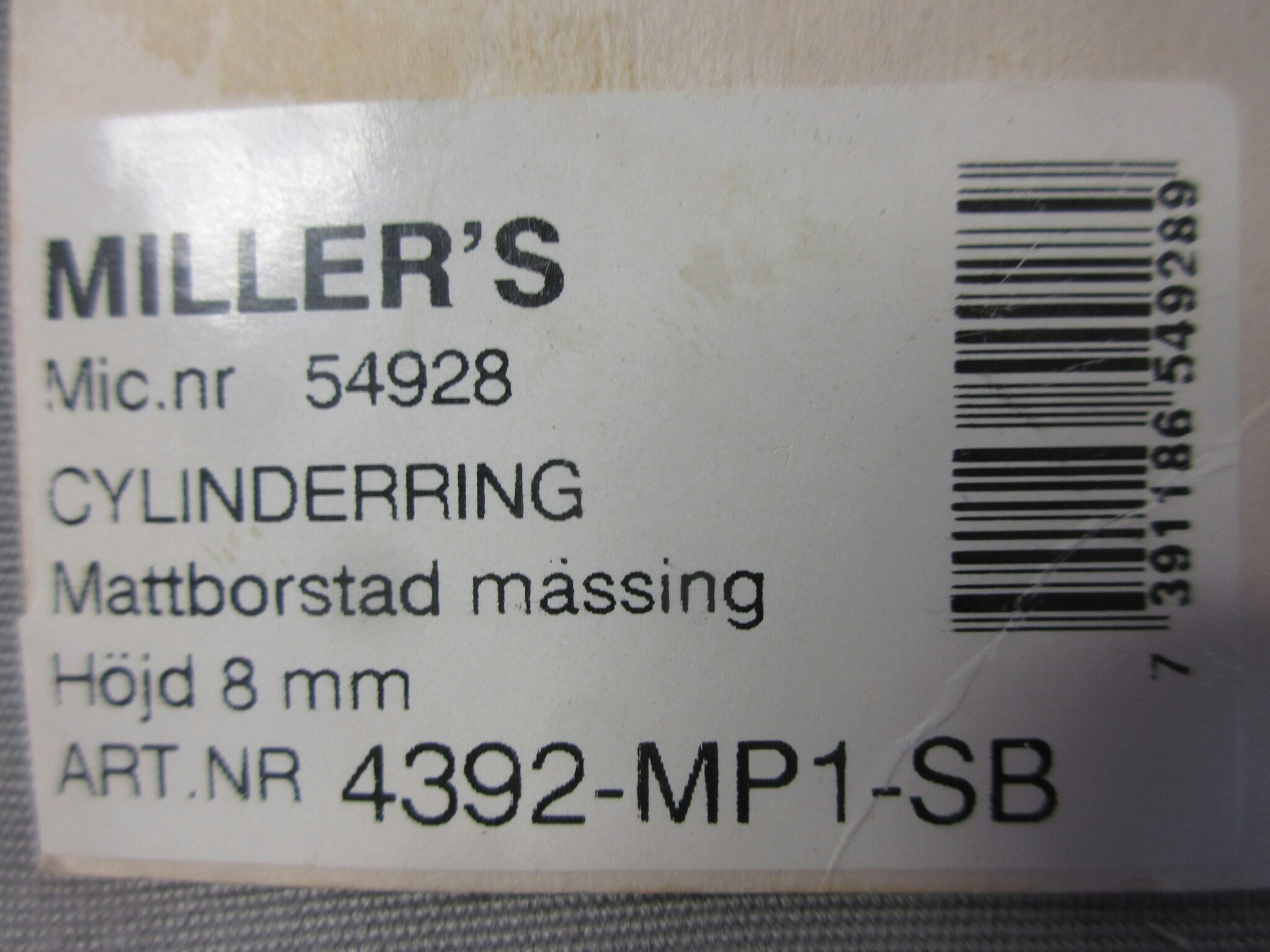 Millers Cylinderring 8 mm. Mattborstad mässing 54928