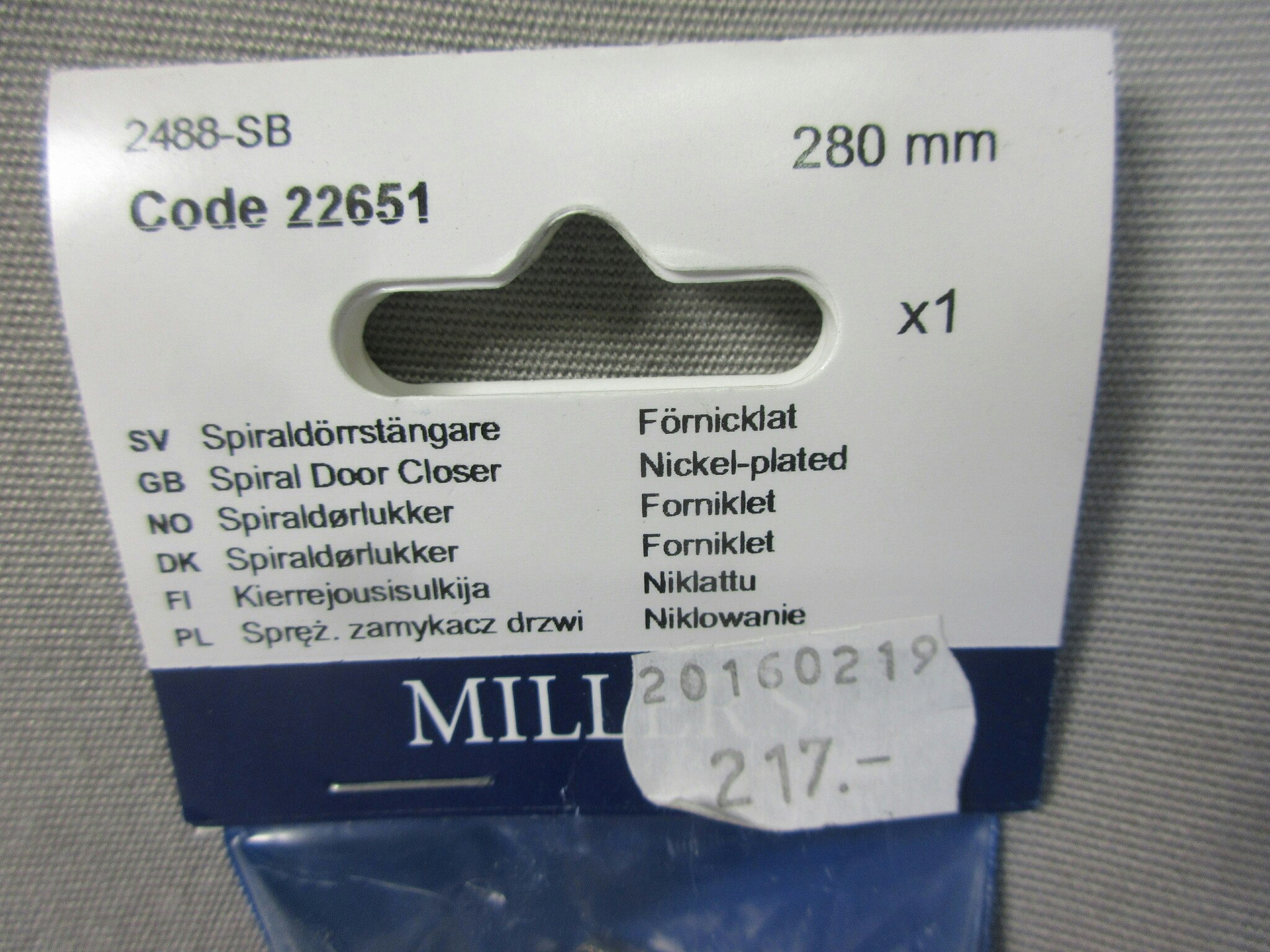 Millers Spiraldörrstängare 280 mm