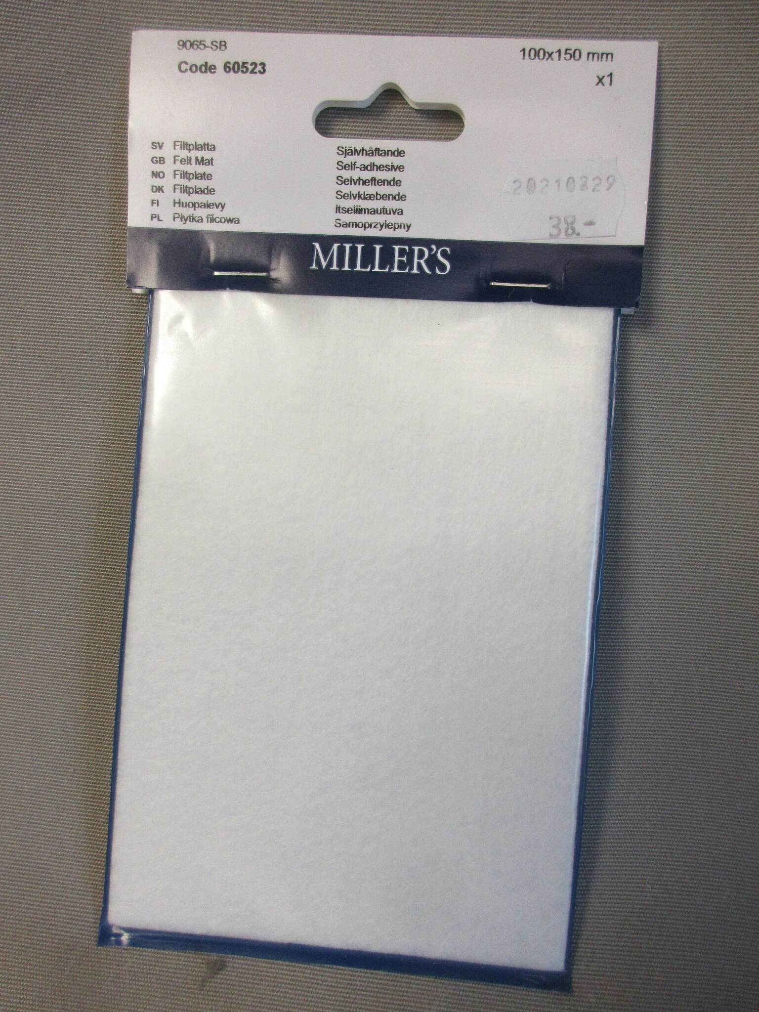 Millers Filtplatta 100x150 mm. Vit