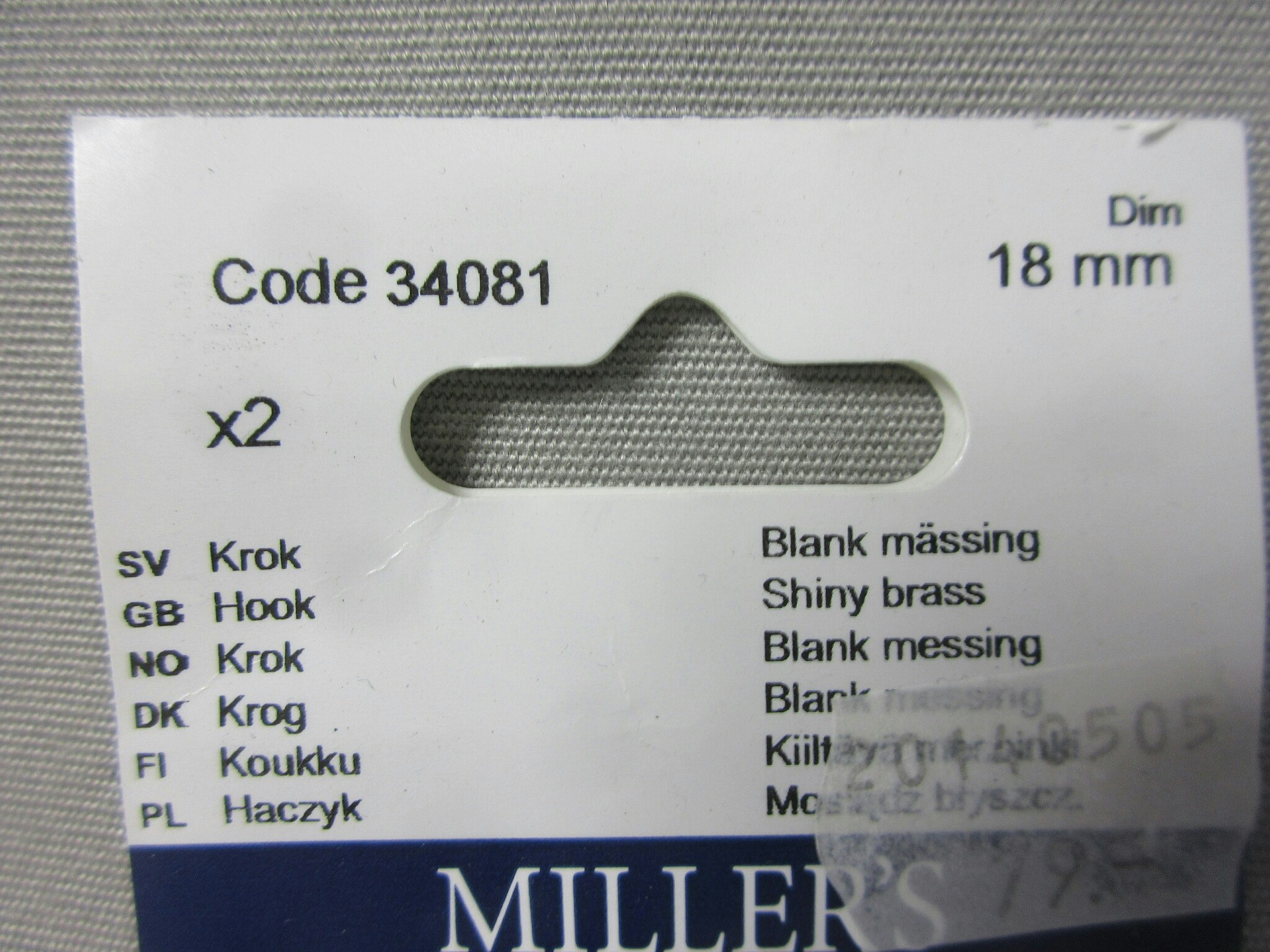 Millers Krok 18 mm. Blank Mässing 34081.  2 st.