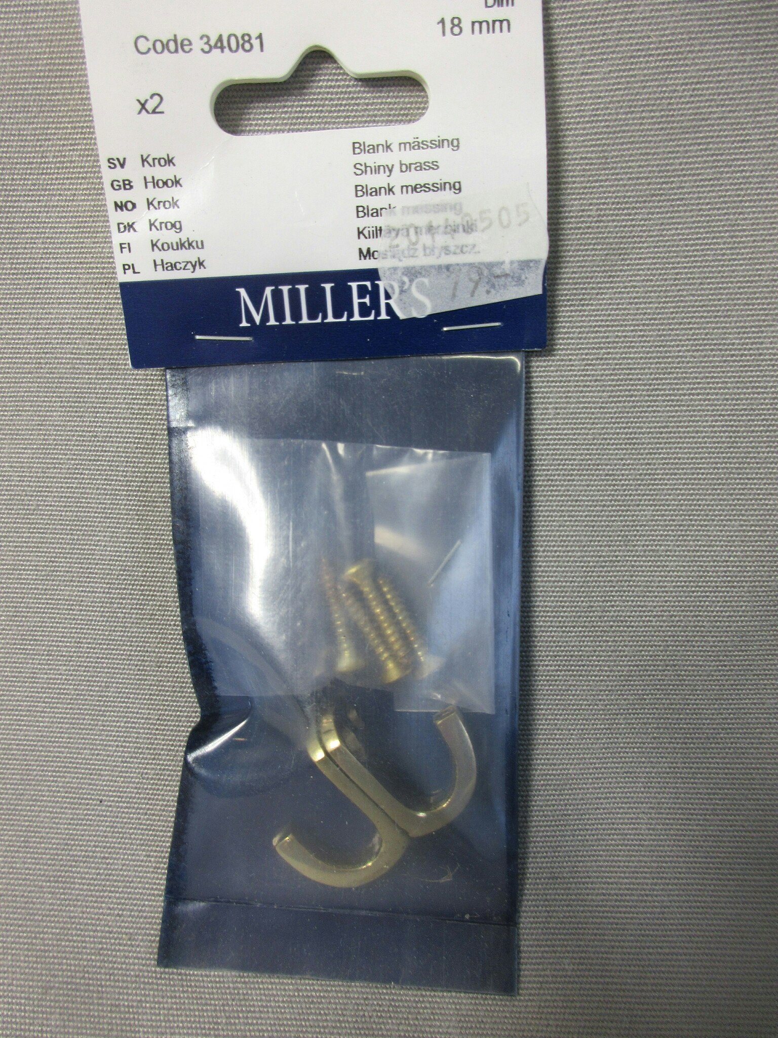 Millers Krok 18 mm. Blank Mässing 34081.  2 st.