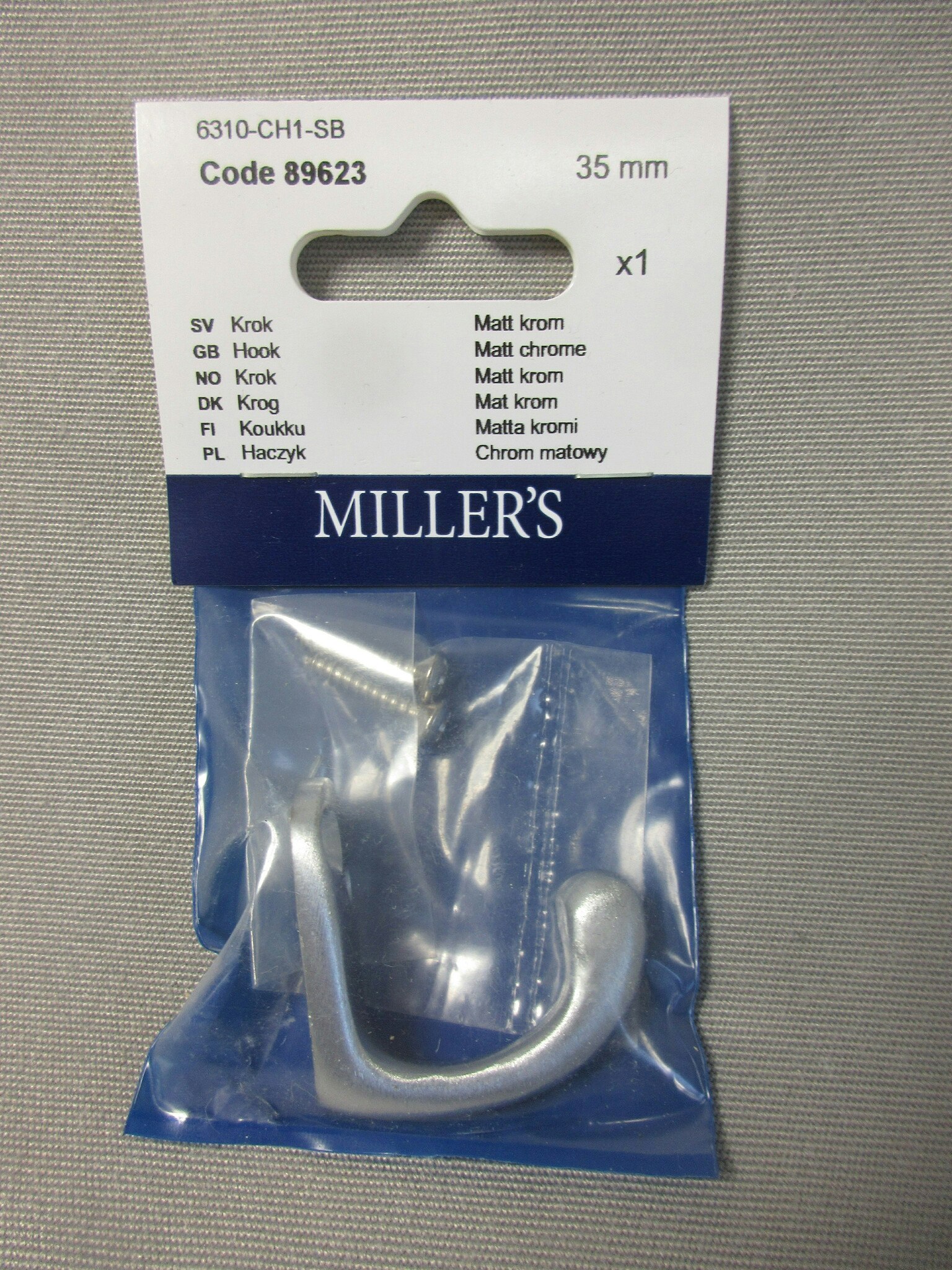 Millers Krok 35 mm. Mattkrom 89623. 1 st.