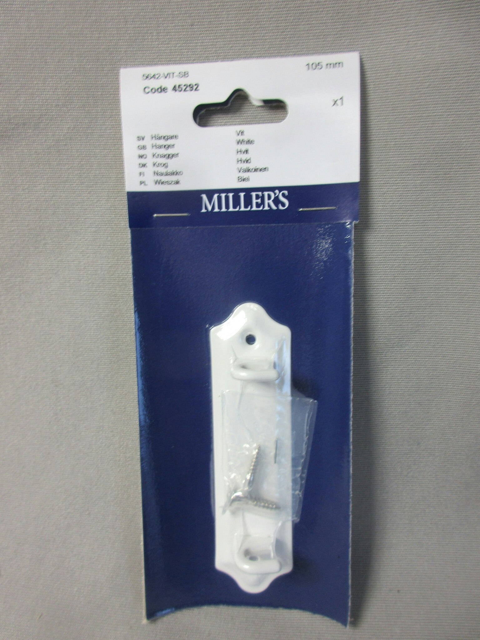 Millers Hängare Vit 45292. 105 mm