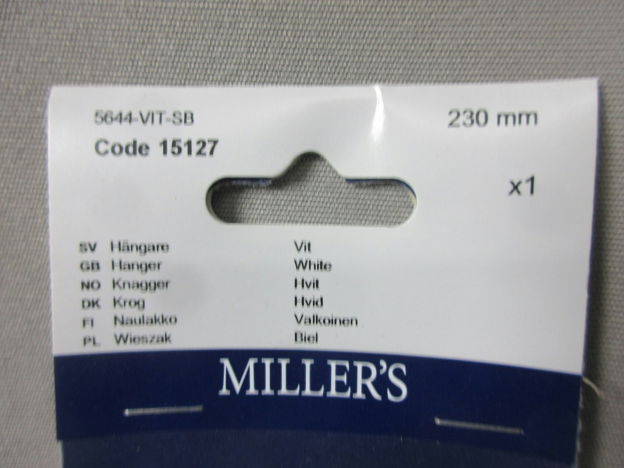 Millers Hängare Vit 15127. 230 mm