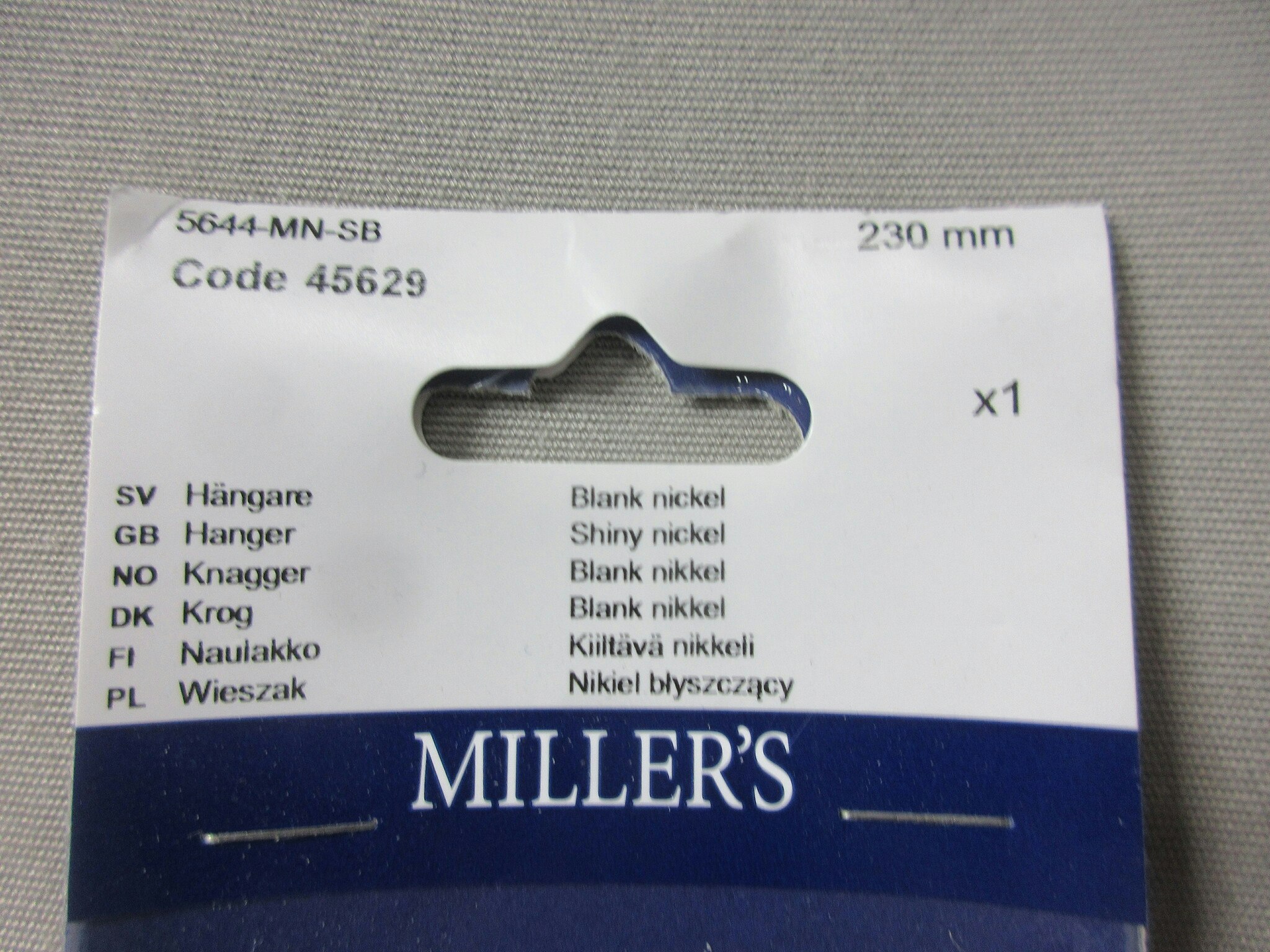 Millers Hängare Blank Nickel. 45629. 230 mm