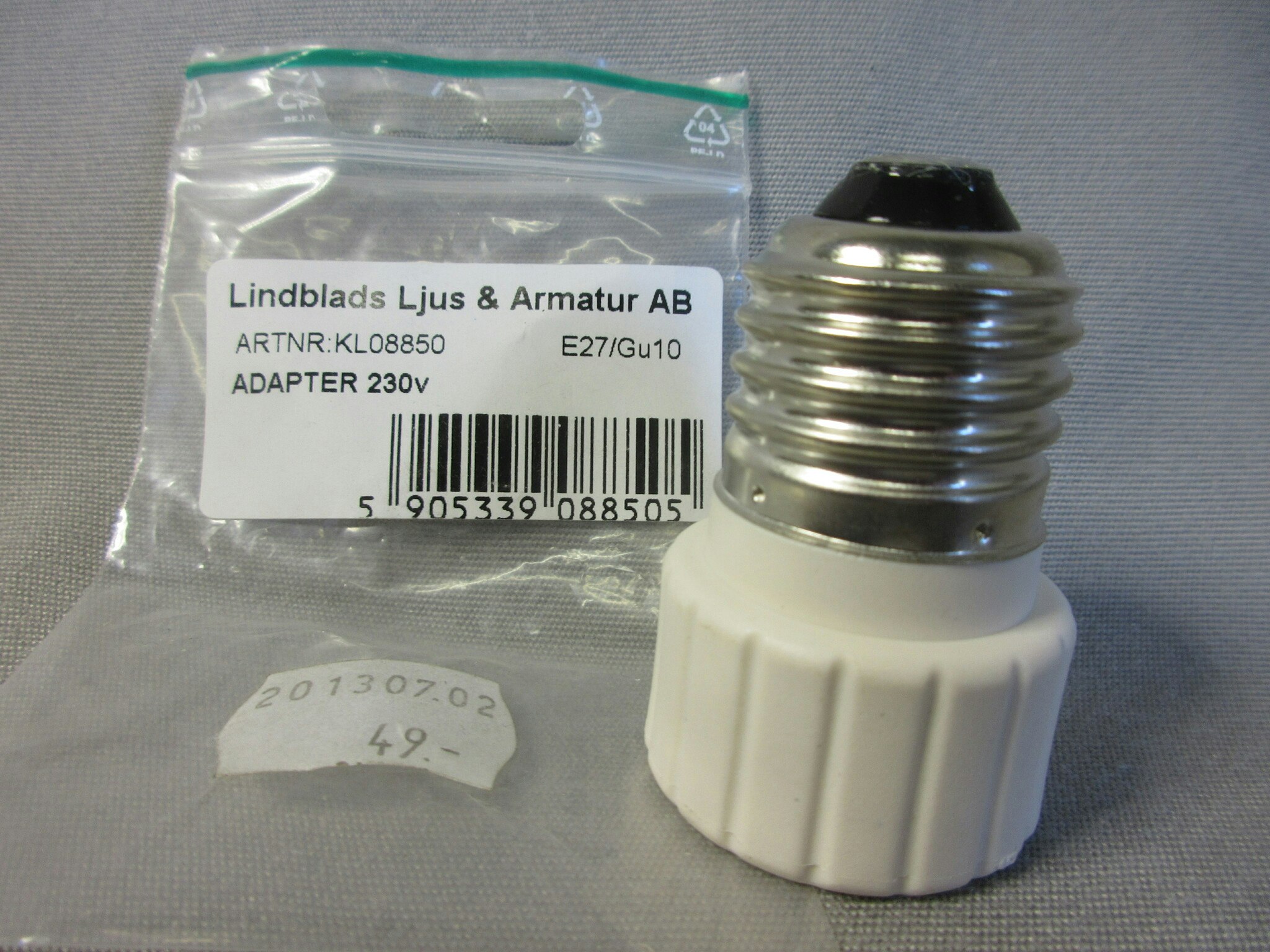 Lampsockeladapter 230V, E27/Gu10