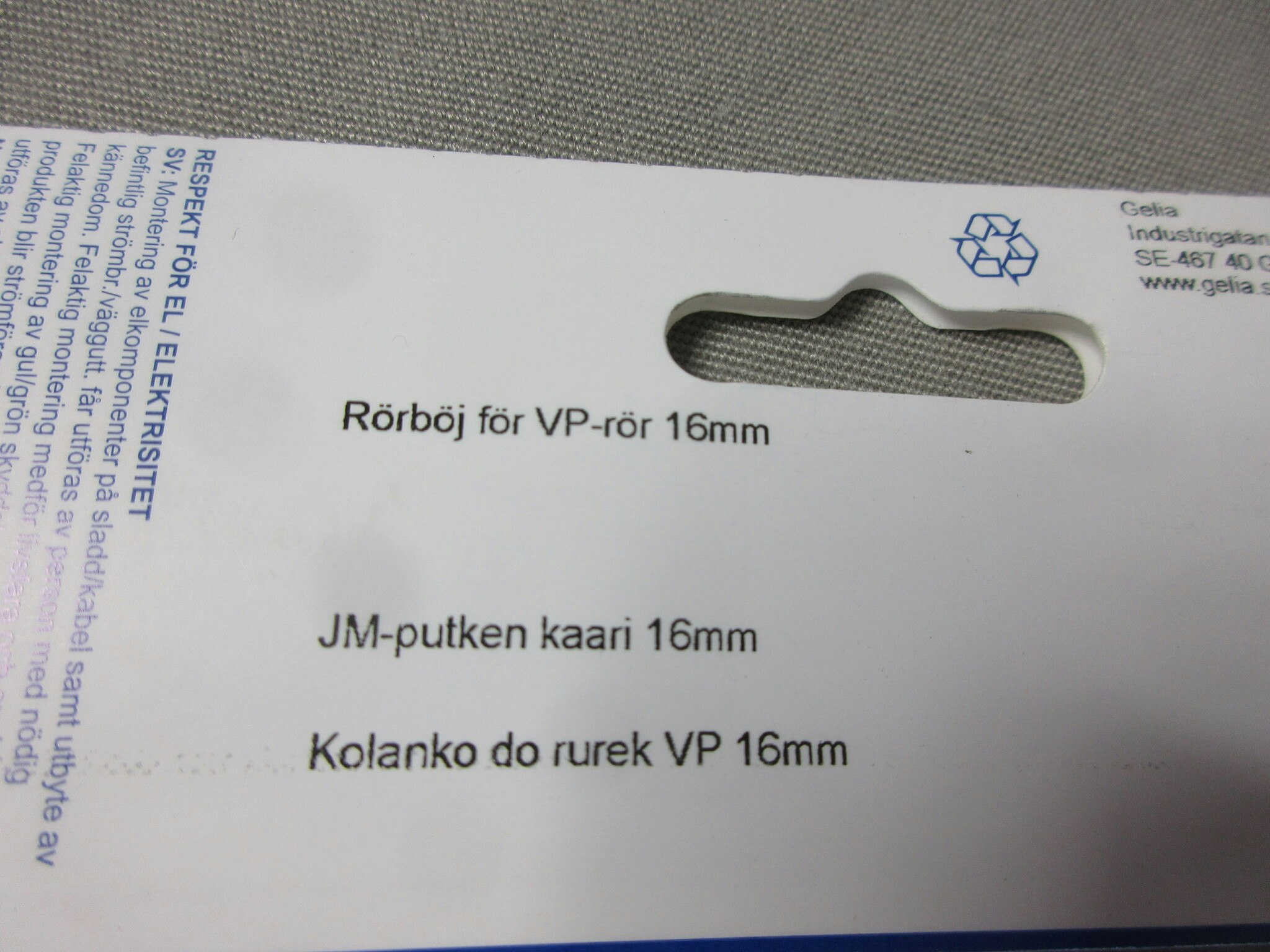 GELIA Rörböjar Ø 16 mm.  3 st.